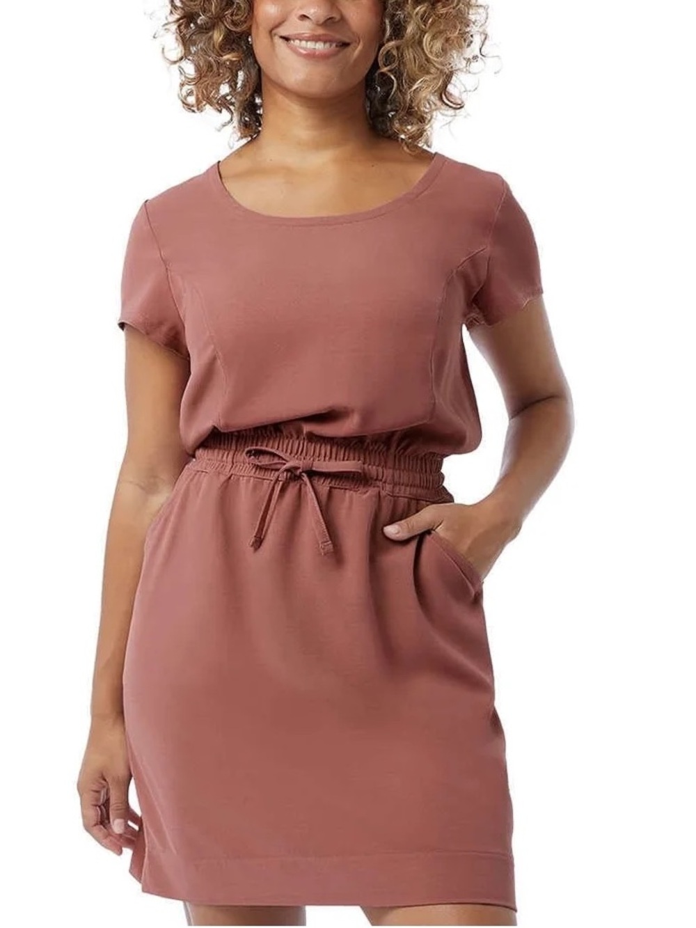 32 Degrees Cool Large Elastic Waist Shirt Dress Mauve Pink Scoop Neck Pockets
